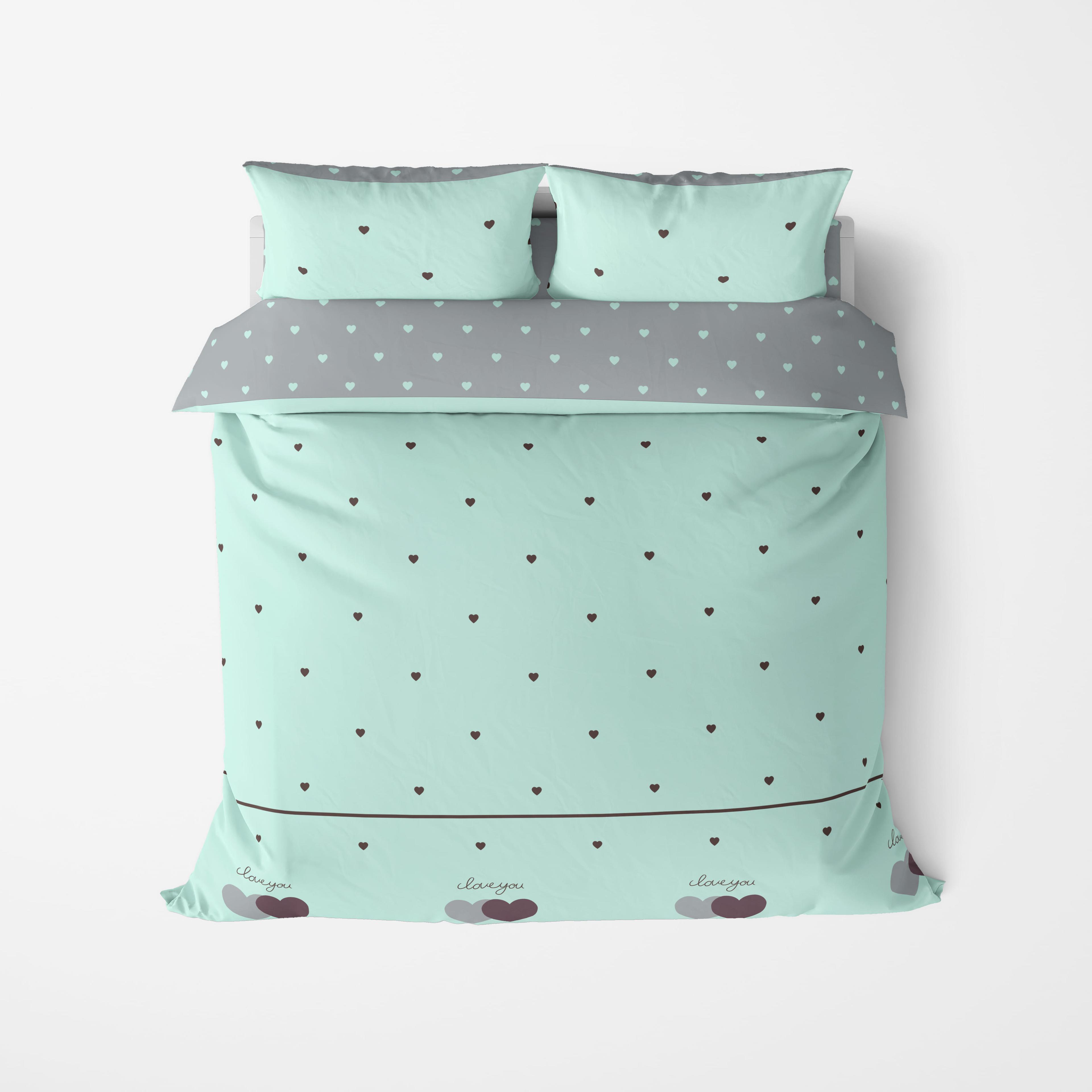 Постельное белье ТЕП "Happy Sleep" Mint&Grey Hearts, 50x70, евро - Фото 2
