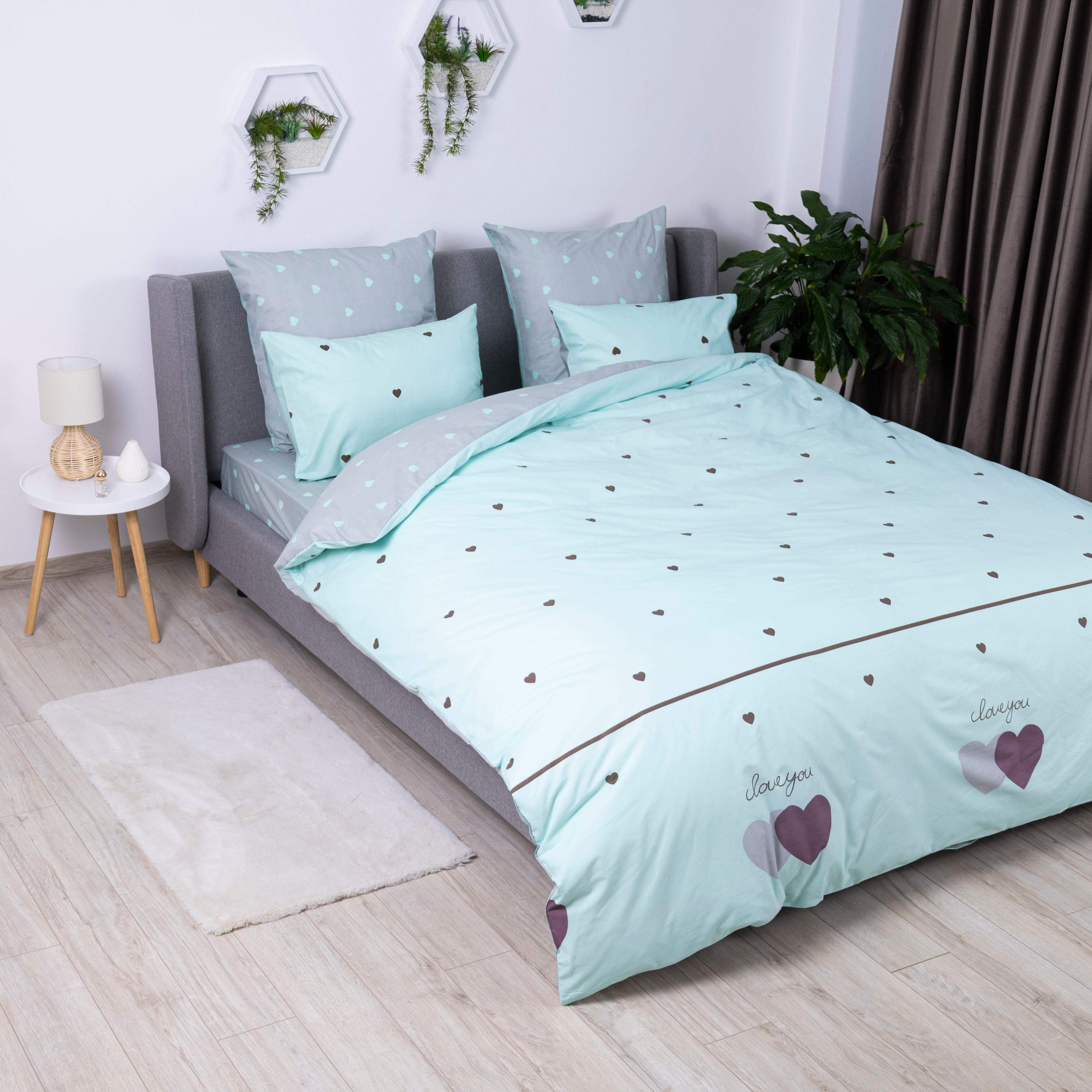 Постельное белье ТЕП "Happy Sleep" Mint&Grey Hearts, 50x70, евро - Фото 3