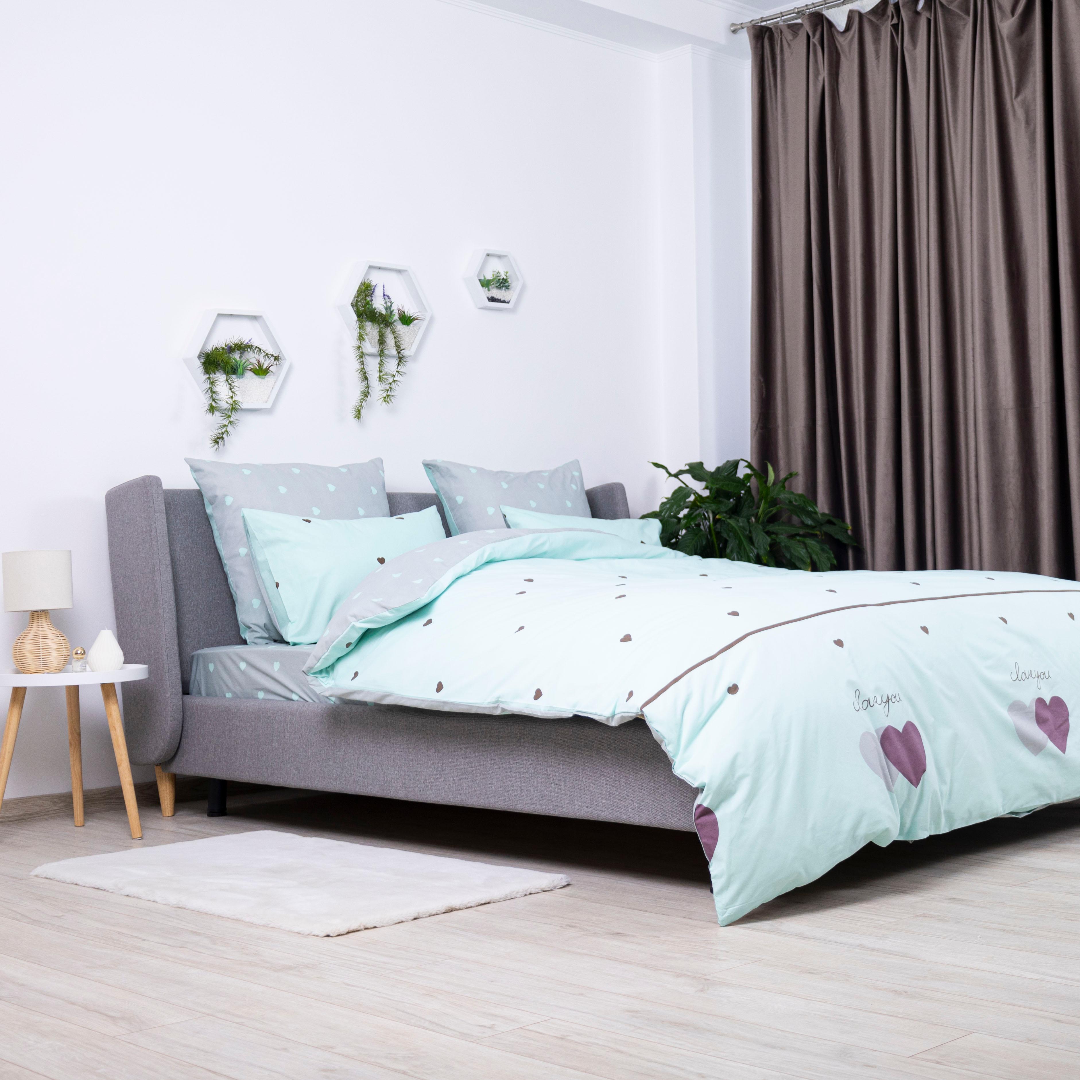 Постельное белье ТЕП "Happy Sleep" Mint&Grey Hearts, 50x70, евро - Фото 4