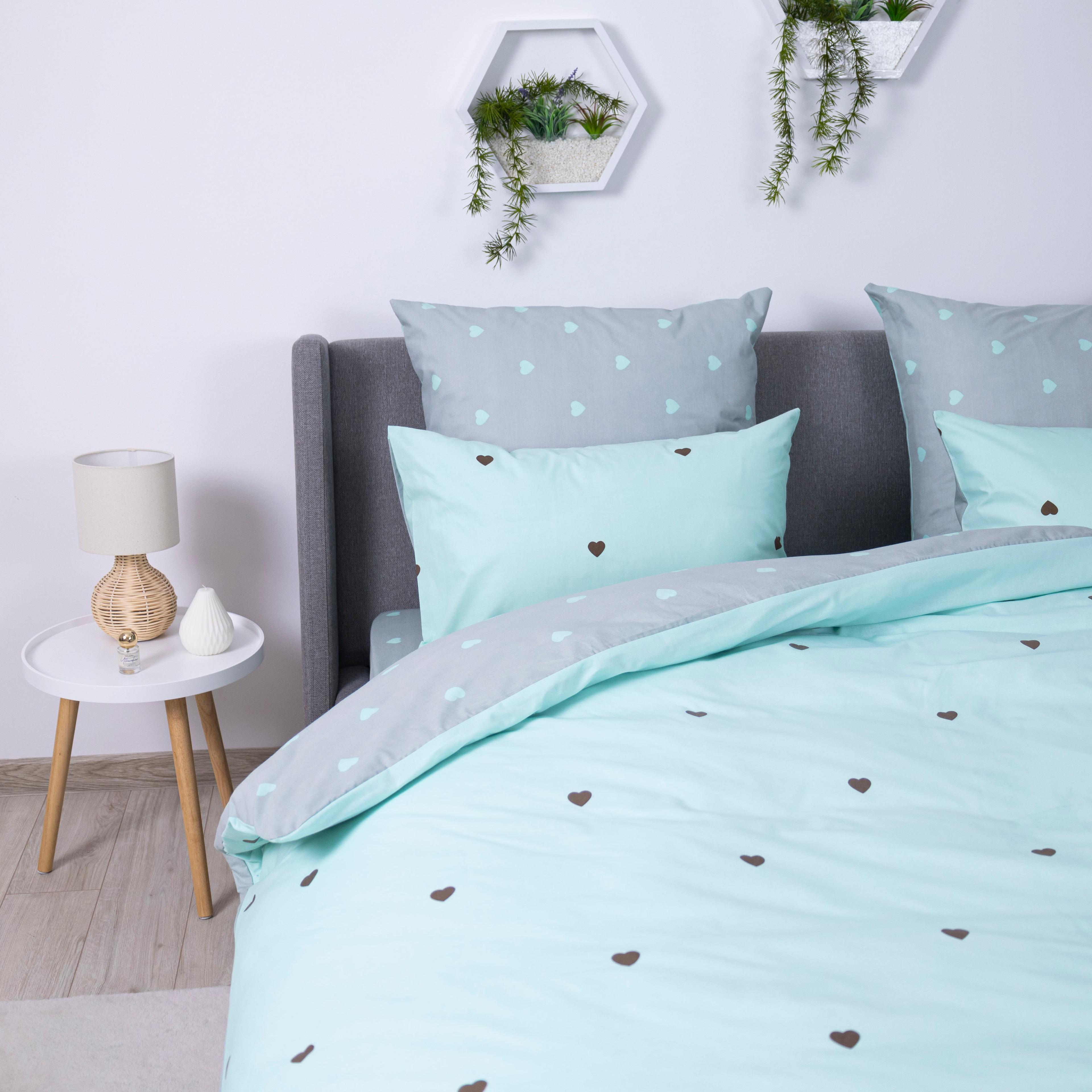 Постельное белье ТЕП "Happy Sleep" Mint&Grey Hearts, 50x70, евро - Фото 5