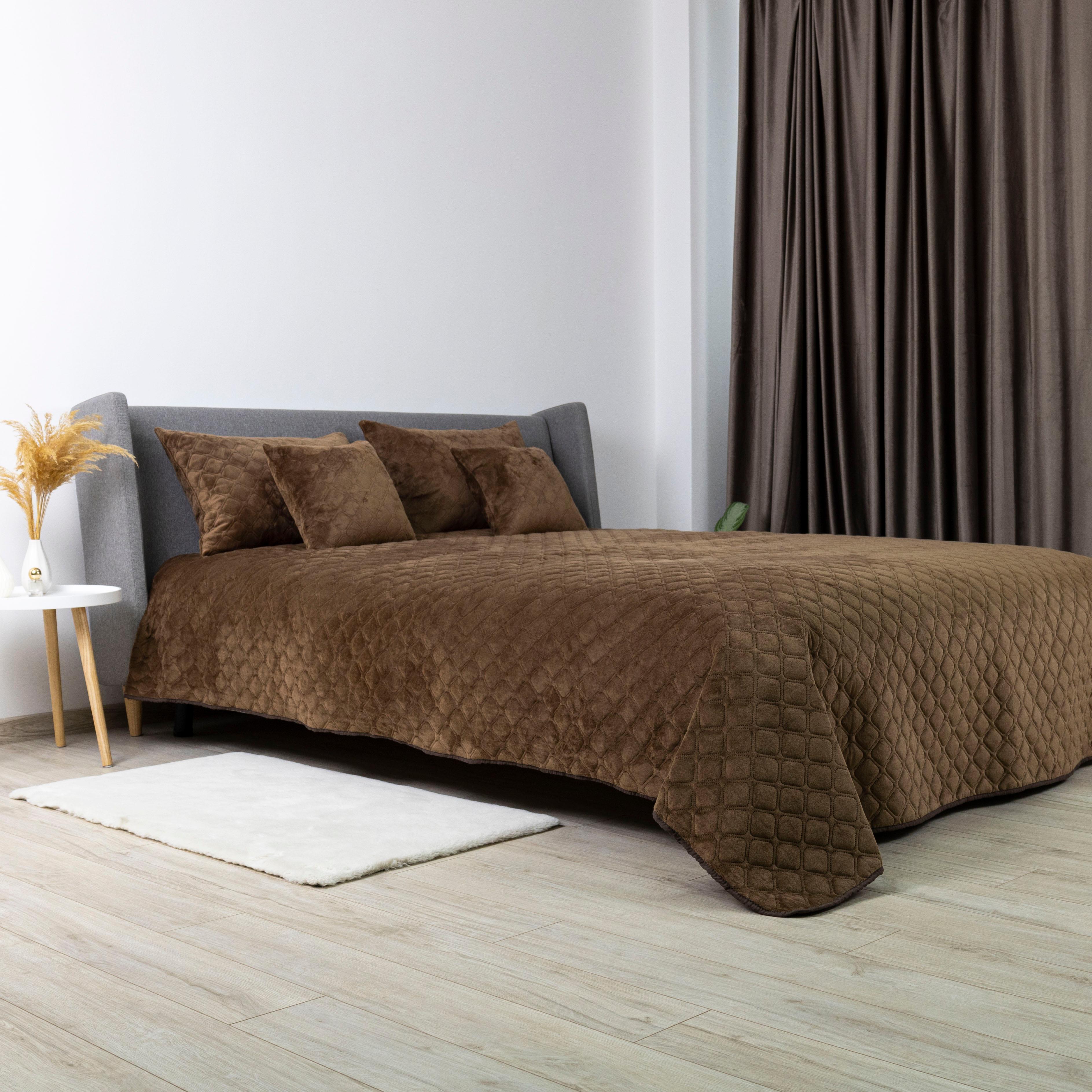 Покривало ТЕП "VELOUR" Коричневе/Ромб круглий, 150x210 - Фото 7