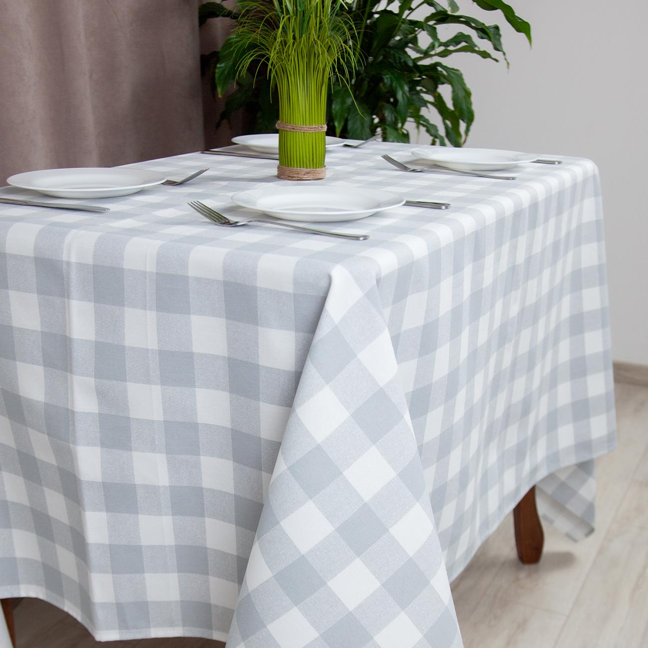 Tablecloth "Panama" water repellent Light Gray Check, 160x200 - Photo 3